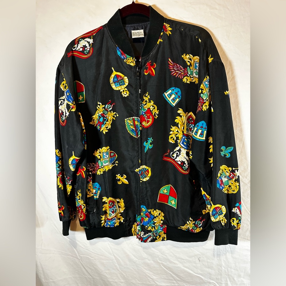 Vintage silk windbreaker Coat of Arms all over print